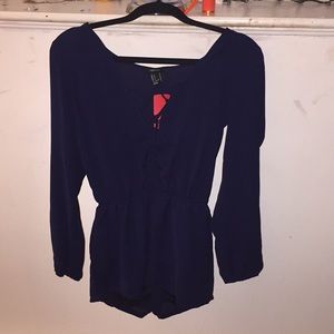 Navy blue lace up romper